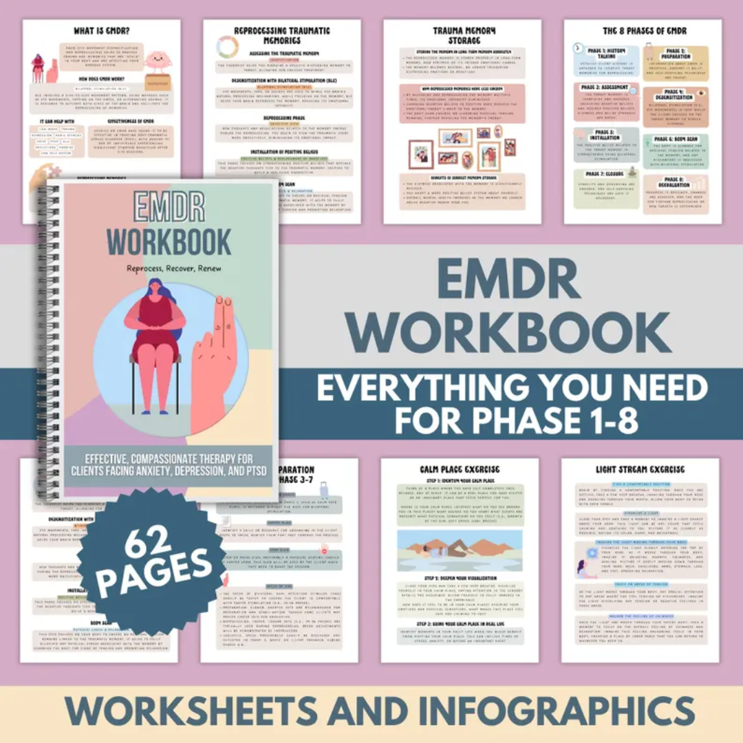 EMDR Workbook Bundle, Guided Phases 1–8 Activities, Healing Worksheets & Coping Skills Tools