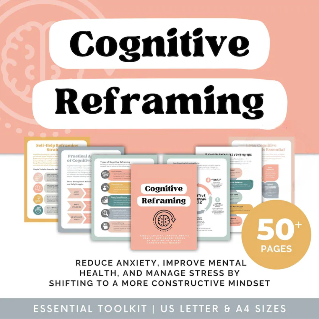 Cognitive Reframing Workbook, CBT Thinking Errors & Positive Self-Talk Worksheets