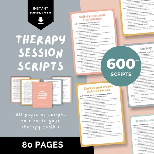 Therapy Session Scripts Bundle, 600+ Counselor Cheat Sheets for Trauma, Grief, Emotional Regulation