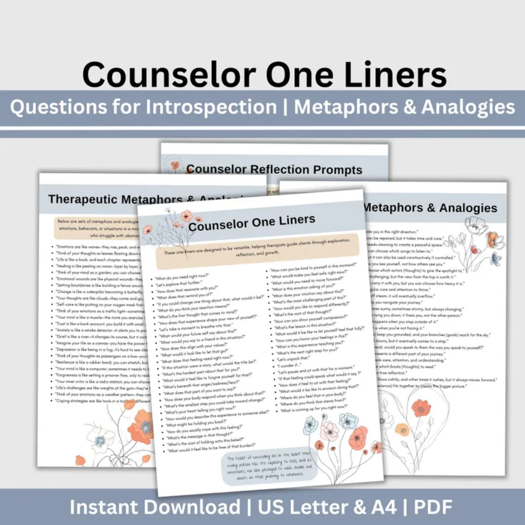 Therapy Session Questions, Counselor One-Liners, Reflection Prompts