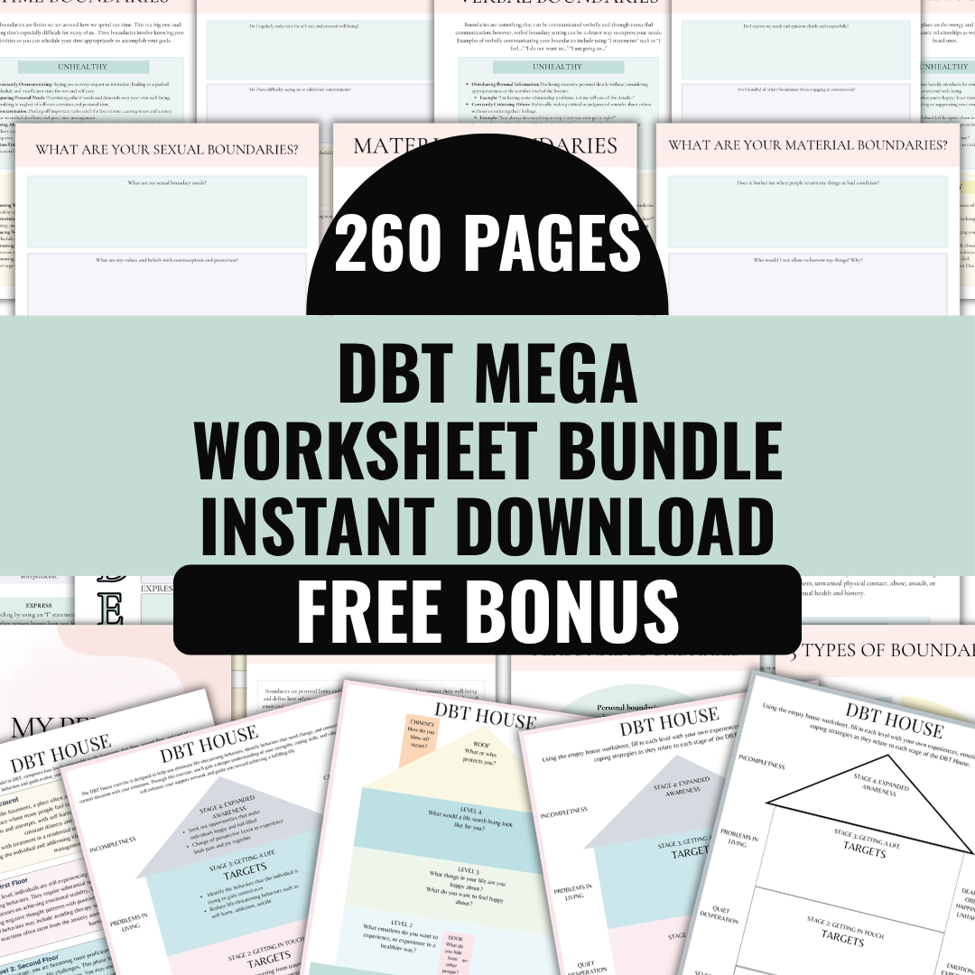 DBT Mega Bundle, Skills Workbook And Flash Cards For Therapists