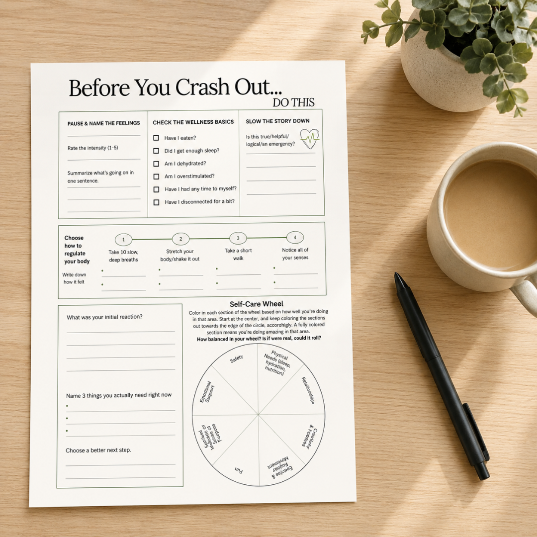 Emotional Regulation Worksheet, Self-Awareness Tool For Adults