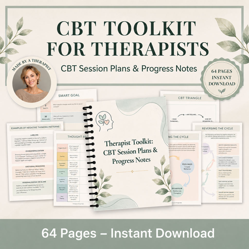 CBT Counseling Toolkit, Therapy Worksheets, Session Notes, Skill Building Activities