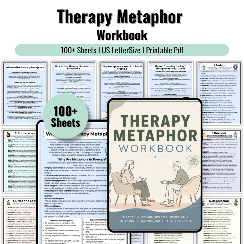 Therapy Metaphor Bundle, Counseling Activities, 100+ Worksheets & Tools