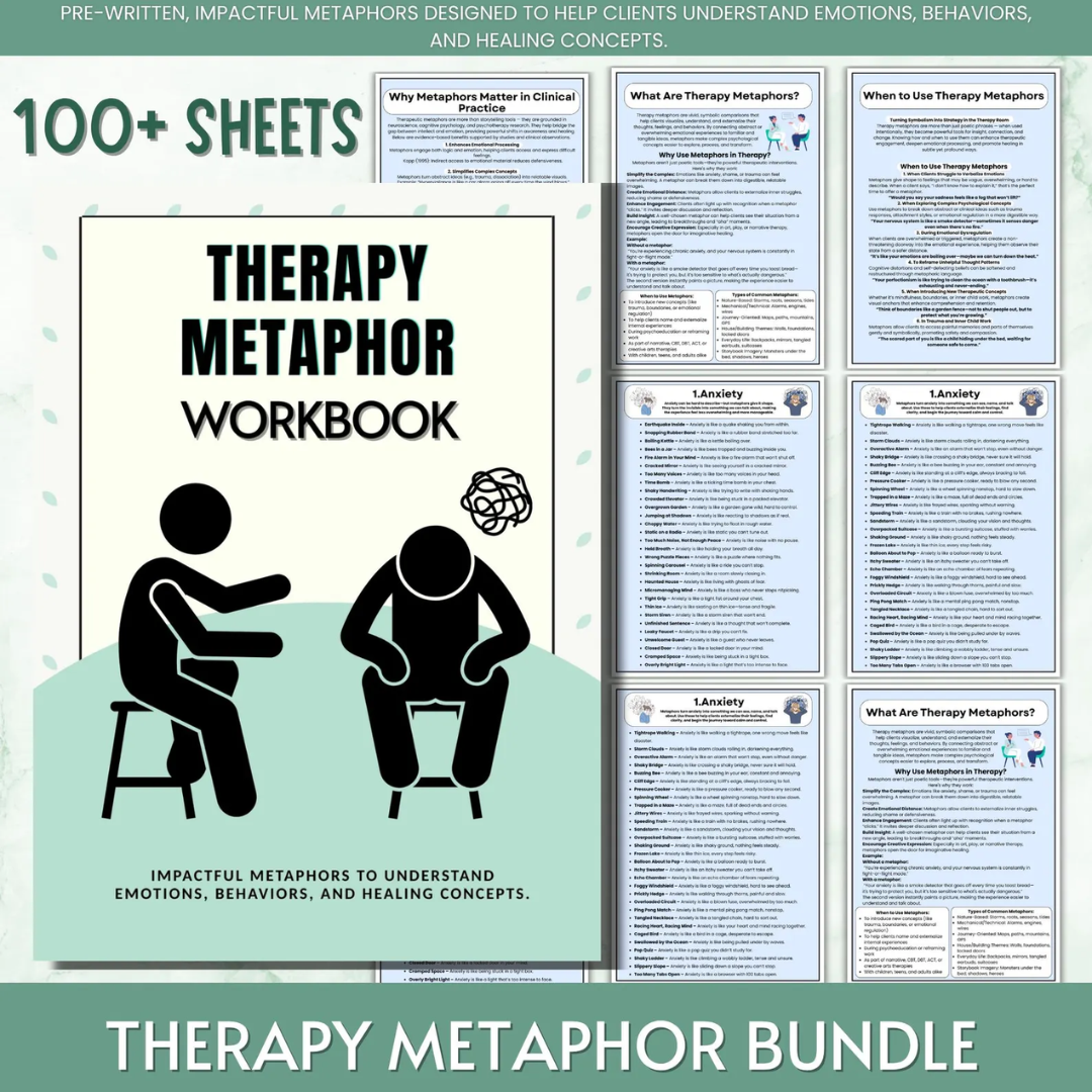 Therapy Metaphor Bundle, Counseling Activities, 100+ Worksheets & Tools