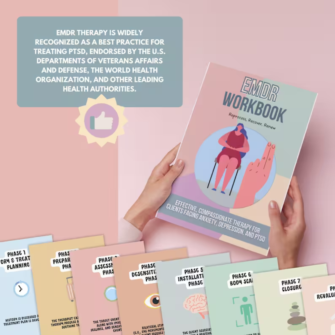 EMDR Workbook Bundle, Guided Phases 1–8 Activities, Healing Worksheets & Coping Skills Tools