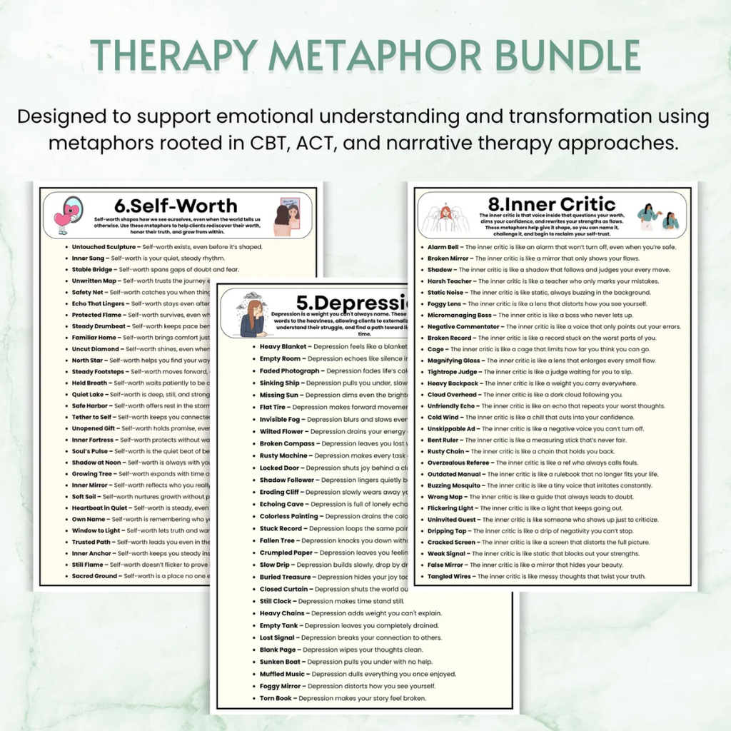 Therapy Metaphor Bundle, Counseling Activities, 100+ Worksheets & Tools