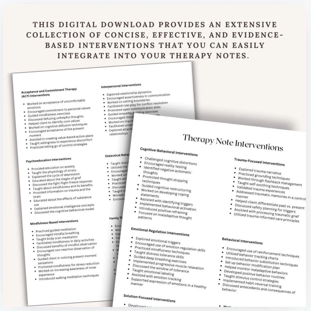 Therapy Interventions Cheat Sheets, Scripts, Prompts, Questions, Reference Guides