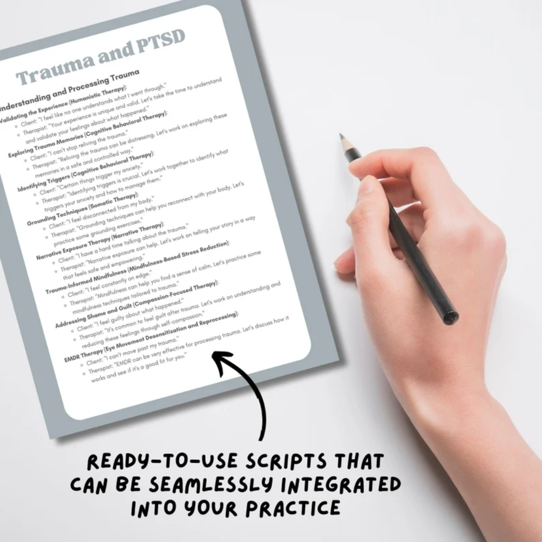 Therapy Session Scripts Bundle, 600+ Counselor Cheat Sheets for Trauma, Grief, Emotional Regulation