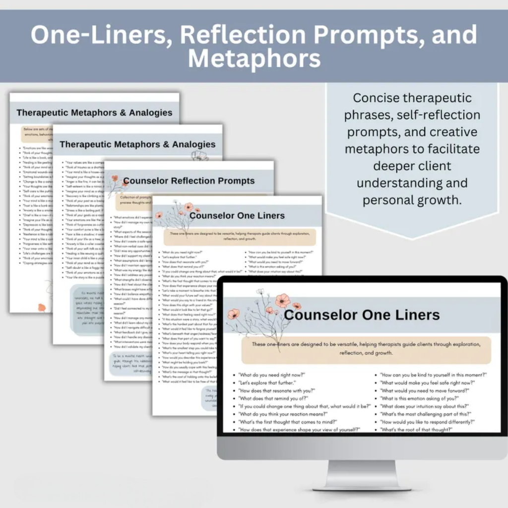 Therapy Session Questions, Counselor One-Liners, Reflection Prompts