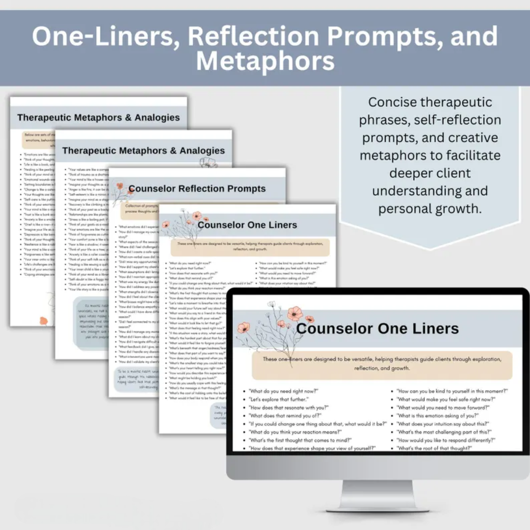 Therapy Session Questions, Counselor One-Liners, Reflection Prompts