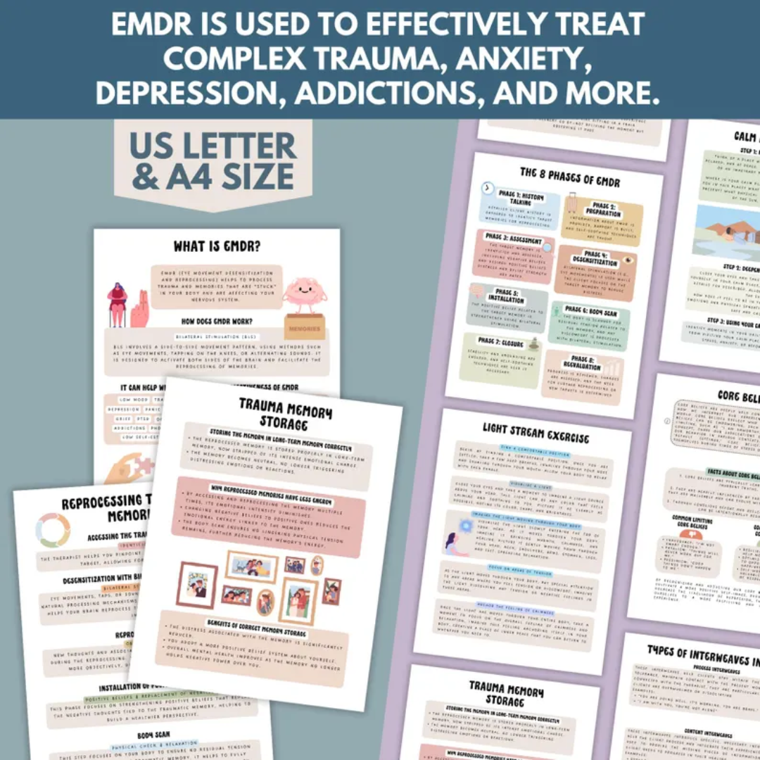 EMDR Workbook Bundle, Guided Phases 1–8 Activities, Healing Worksheets & Coping Skills Tools