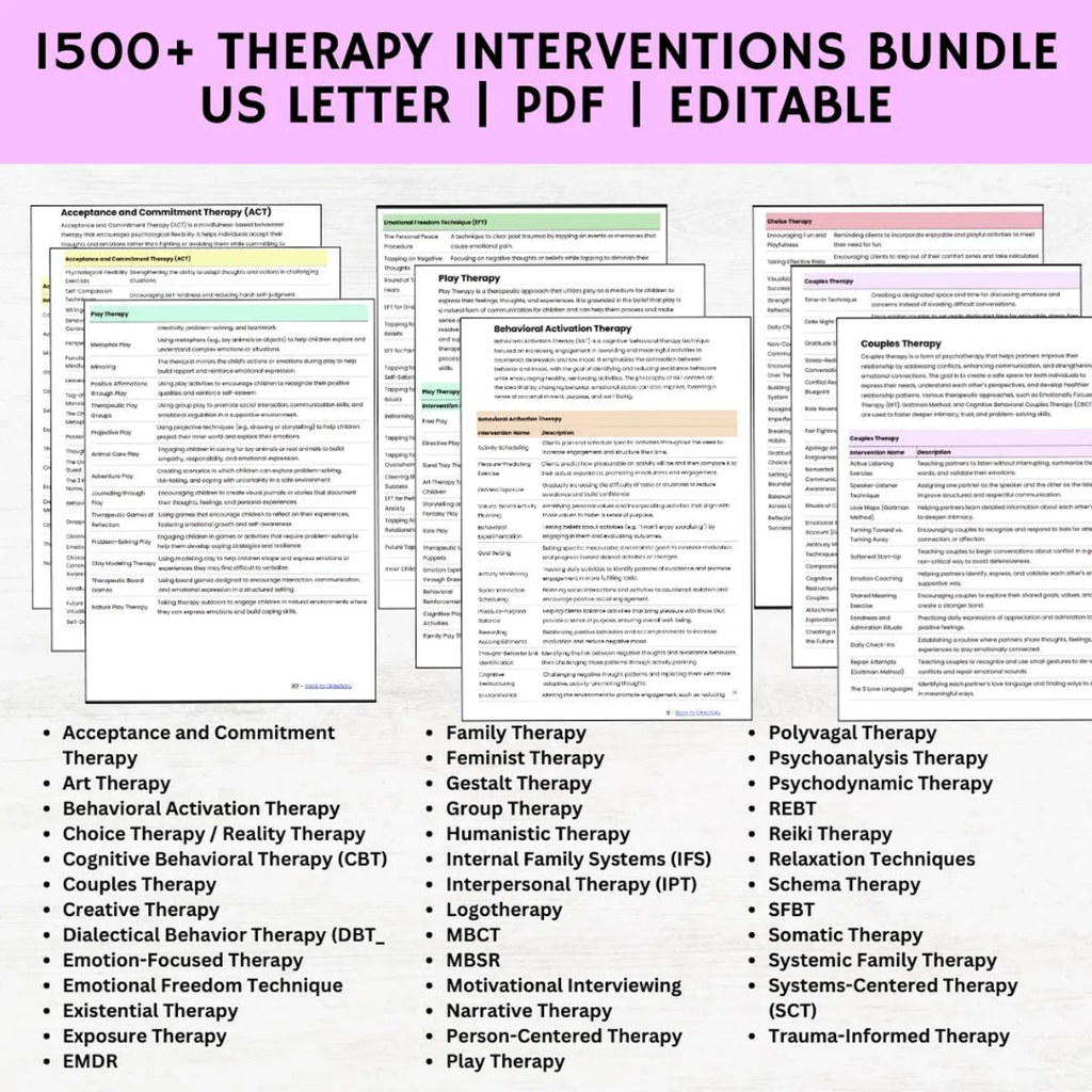 Therapy Intervention Bundle, Planning Templates, Session Scripts, Client Handouts