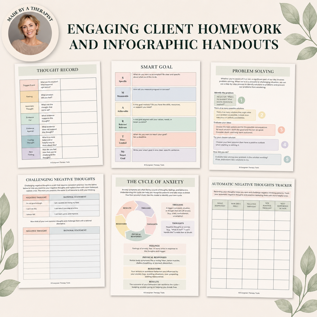 CBT Counseling Toolkit, Therapy Worksheets, Session Notes, Skill Building Activities