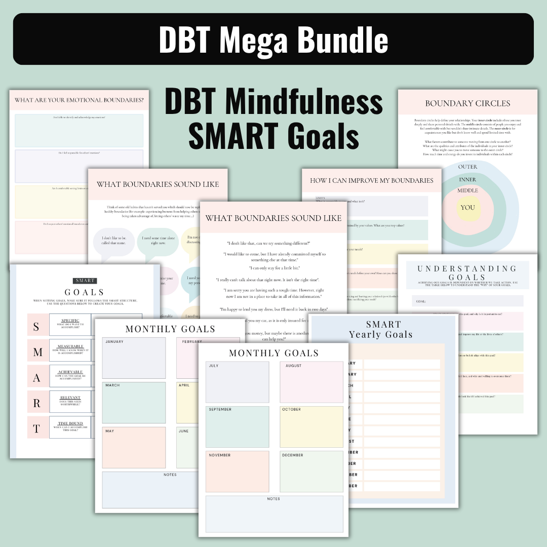 DBT Mega Bundle, Skills Workbook And Flash Cards For Therapists