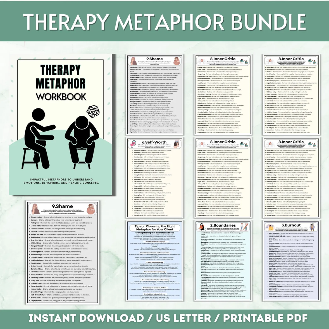 Therapy Metaphor Bundle, Counseling Activities, 100+ Worksheets & Tools