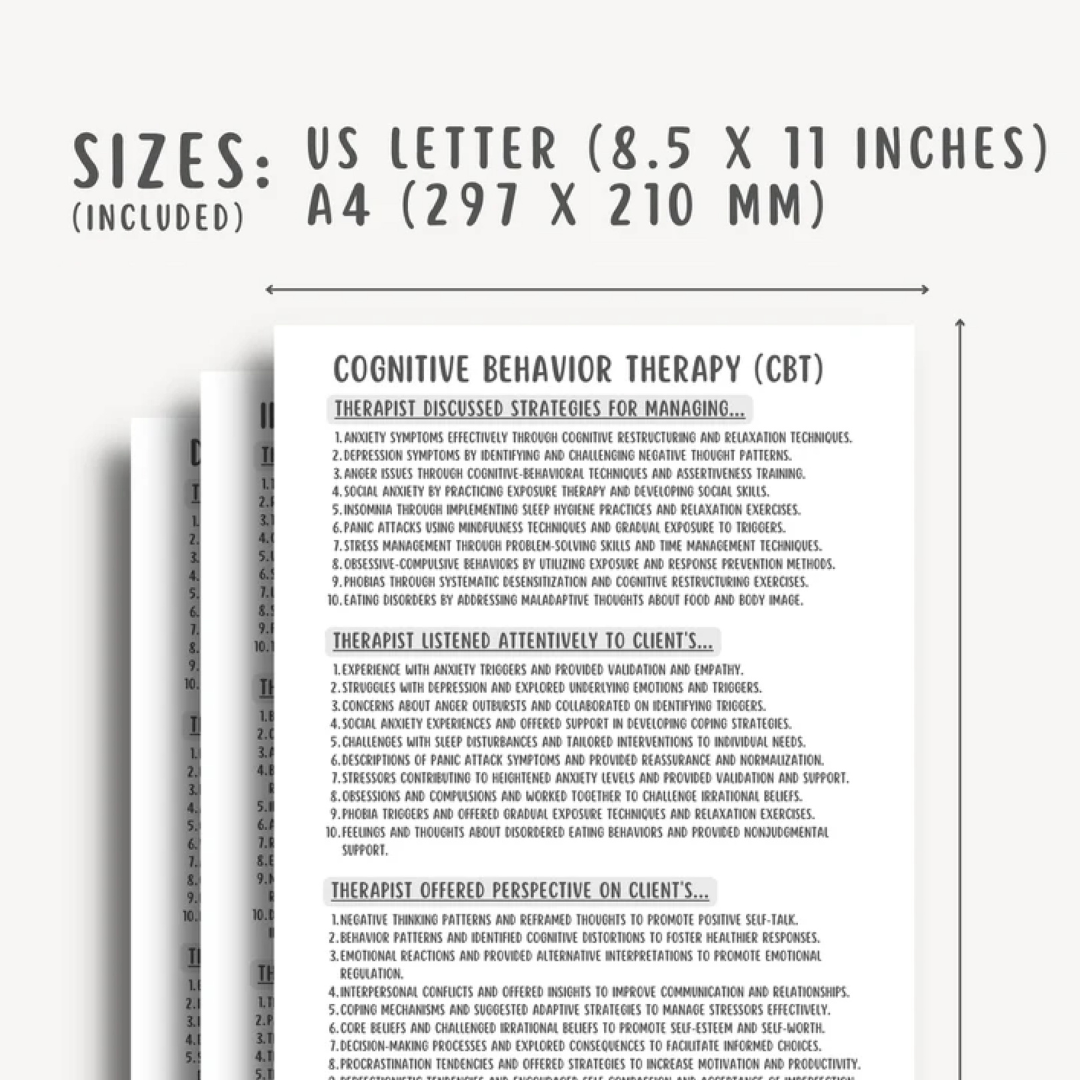 Therapy Progress Note Templates Bundle, 1500+ Notes & Counseling Sentence Starters