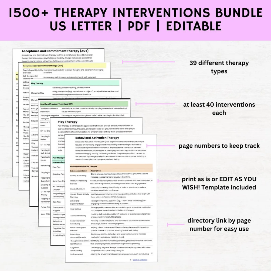 Therapy Intervention Bundle, Planning Templates, Session Scripts, Client Handouts