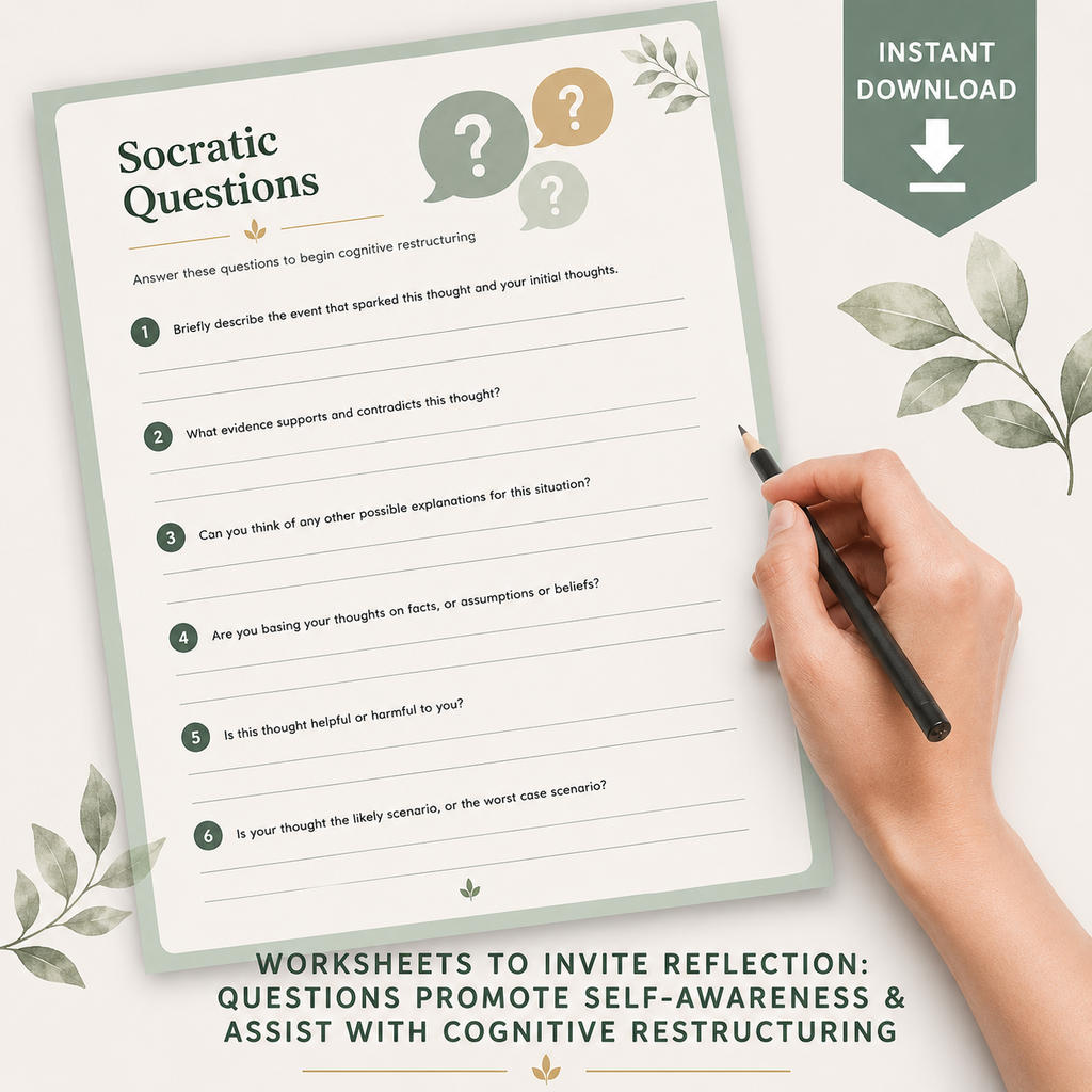 Cognitive Reframing Workbook, CBT Thinking Errors & Positive Self-Talk Worksheets