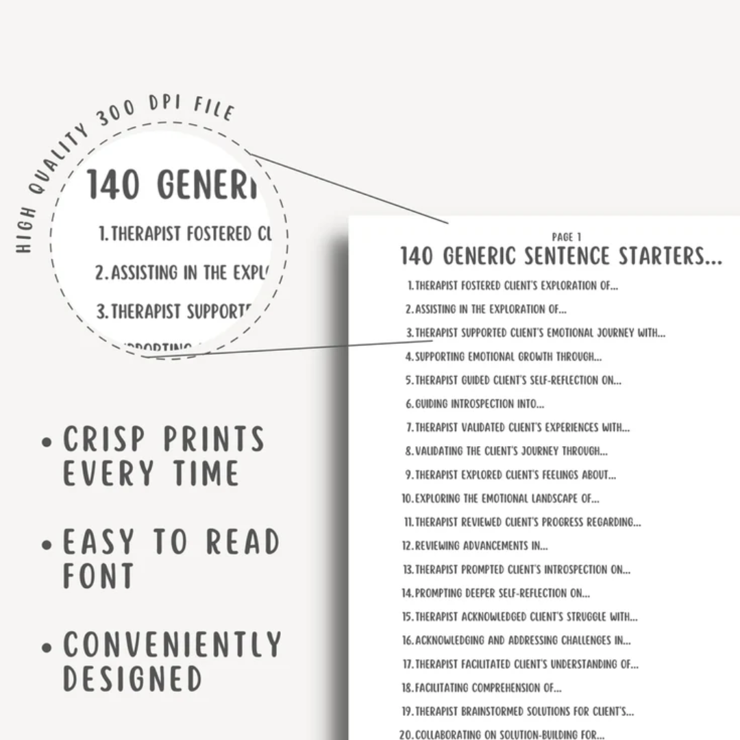 Therapy Progress Note Templates Bundle, 1500+ Notes & Counseling Sentence Starters