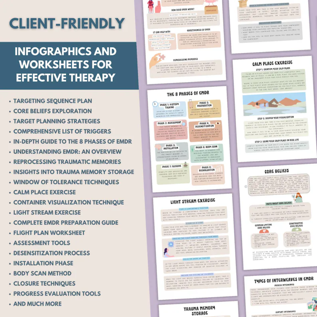 EMDR Workbook Bundle, Guided Phases 1–8 Activities, Healing Worksheets & Coping Skills Tools