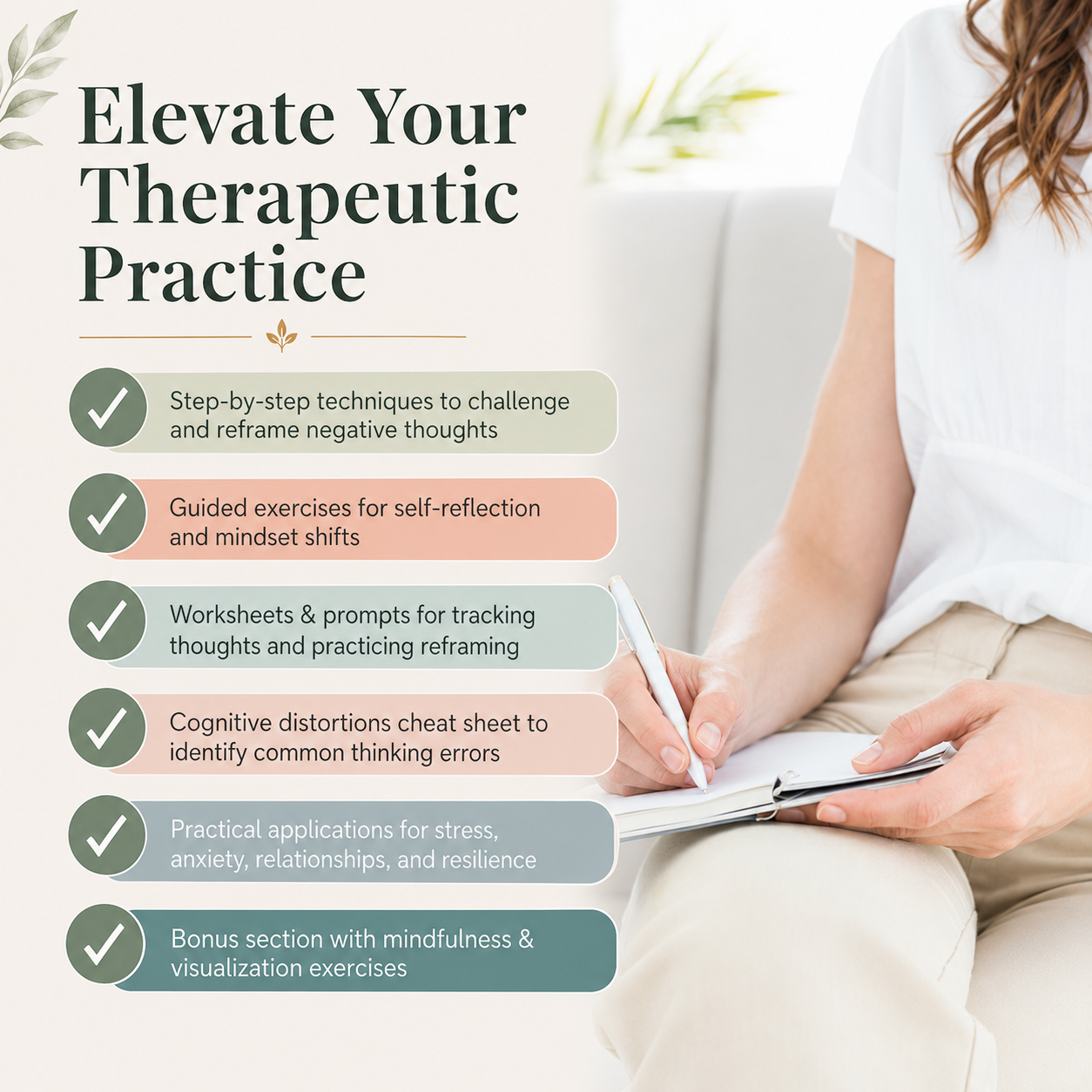 Cognitive Reframing Workbook, CBT Thinking Errors & Positive Self-Talk Worksheets
