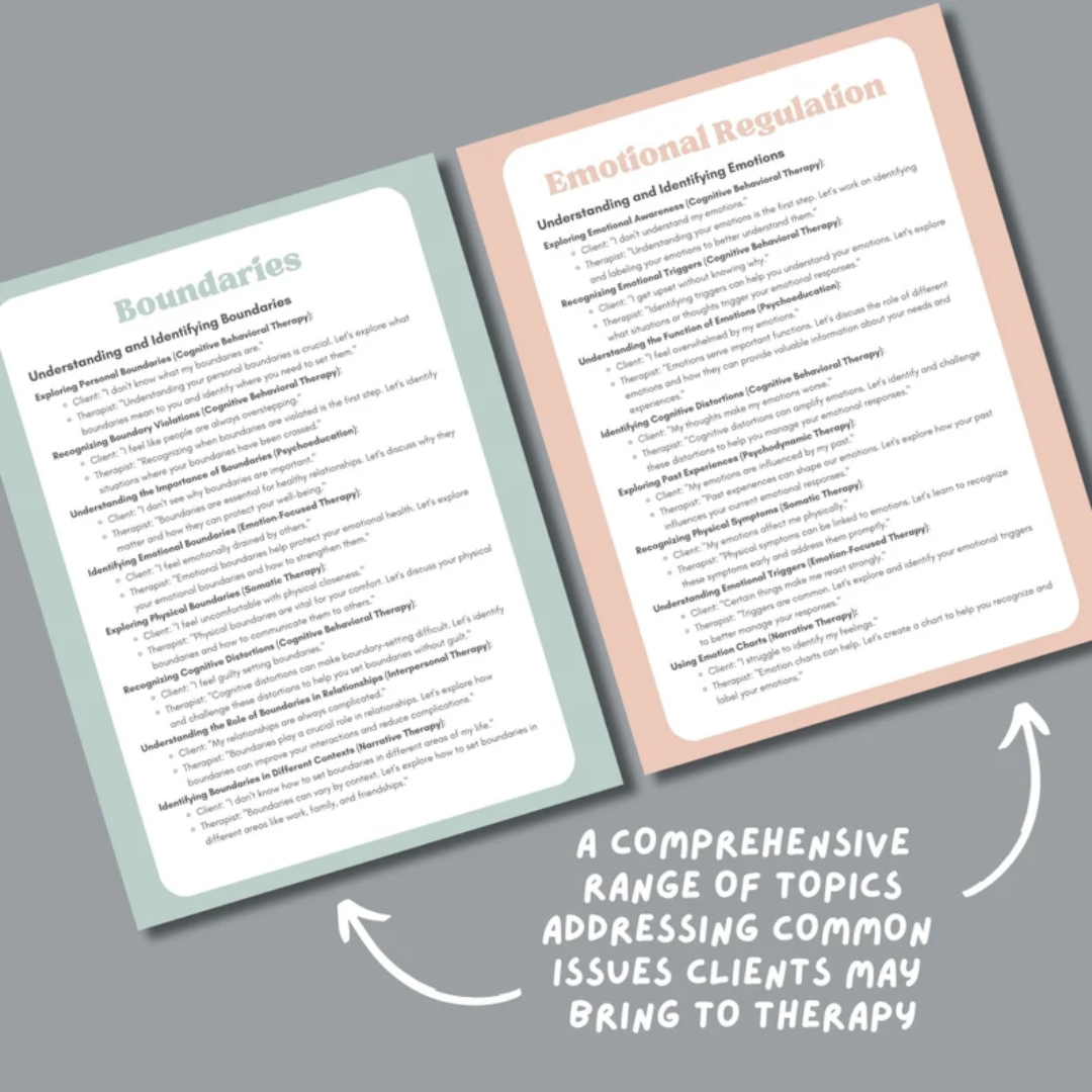 Therapy Session Scripts Bundle, 600+ Counselor Cheat Sheets for Trauma, Grief, Emotional Regulation