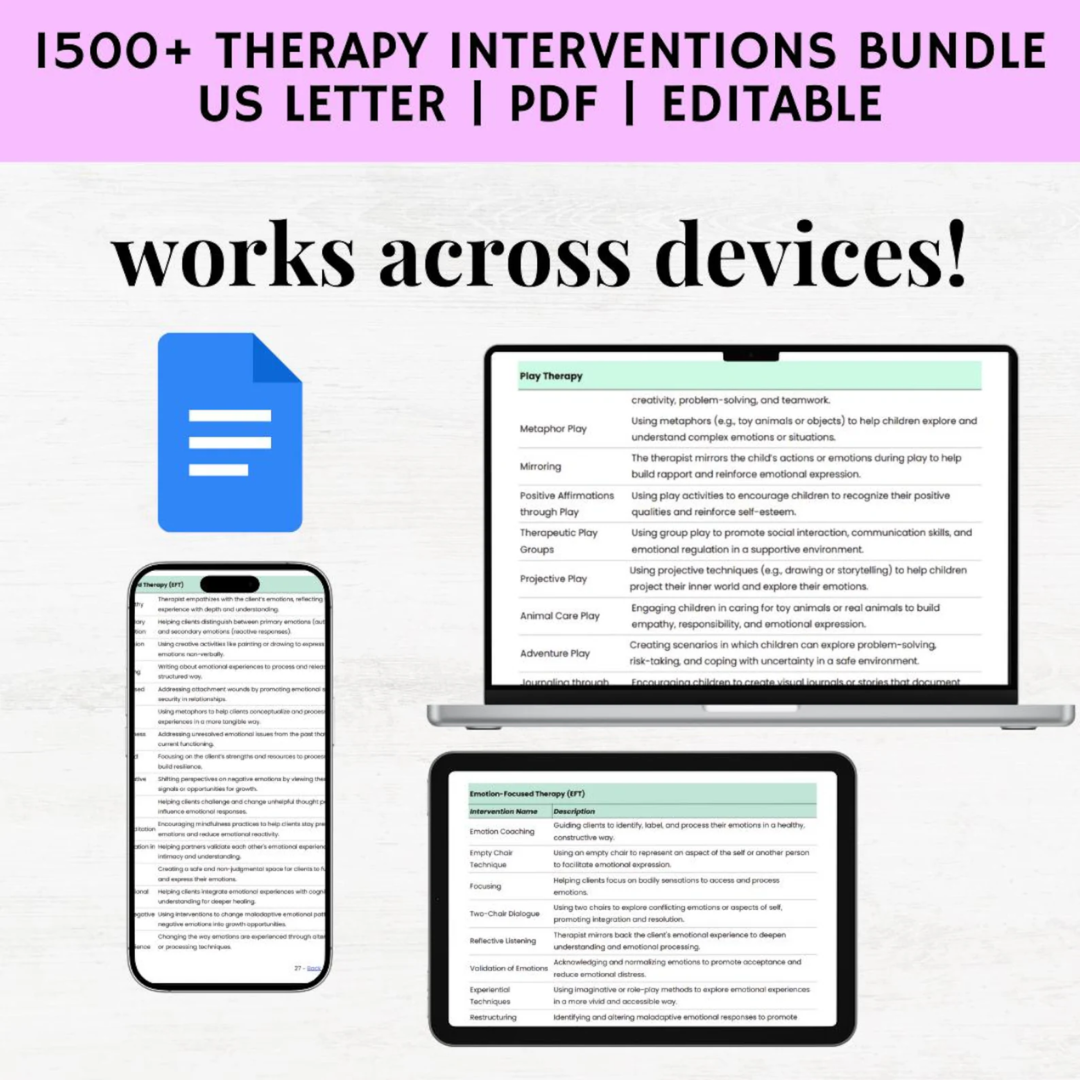 Therapy Intervention Bundle, Planning Templates, Session Scripts, Client Handouts