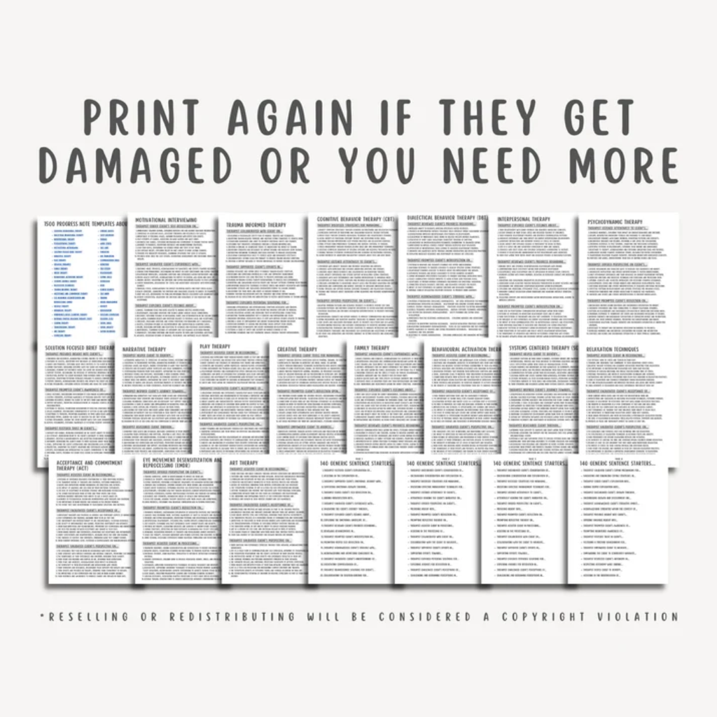 Therapy Progress Note Templates Bundle, 1500+ Notes & Counseling Sentence Starters