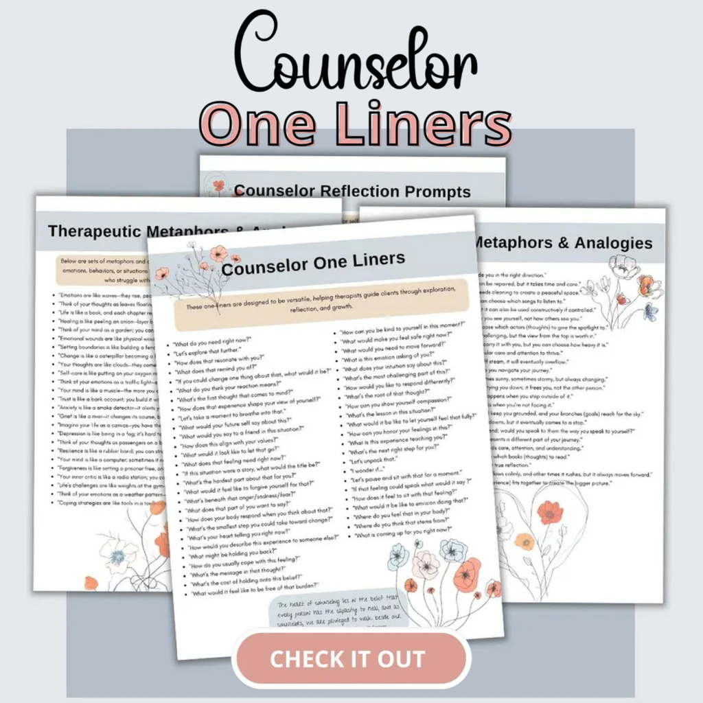 Therapy Session Questions, Counselor One-Liners, Reflection Prompts