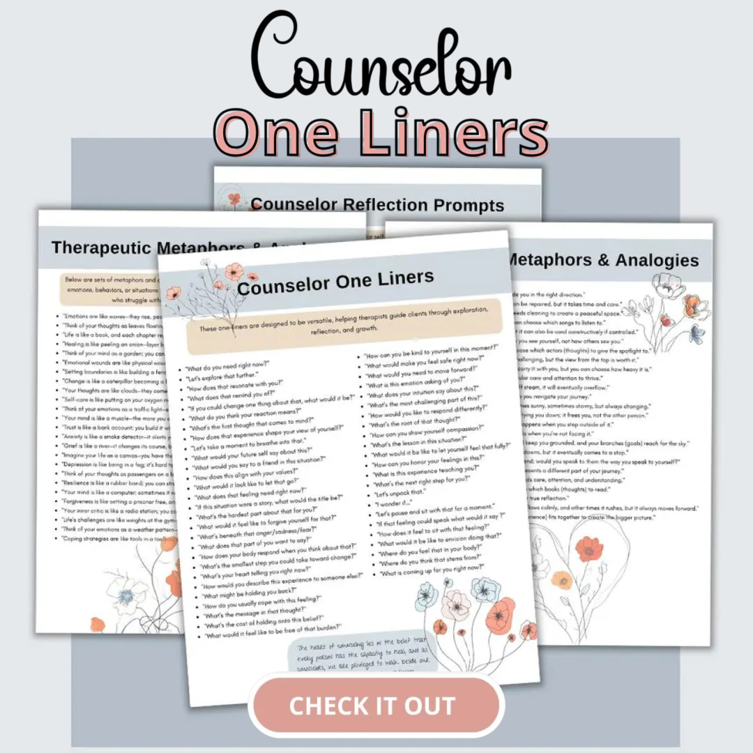 Therapy Session Questions, Counselor One-Liners, Reflection Prompts